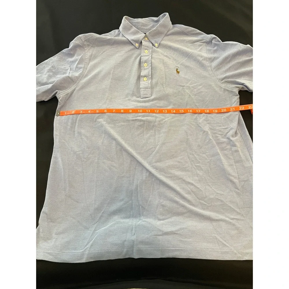 Ralph Lauren Mens Knit Oxford Polo Shirt Light Blue Short Sleeve Large L